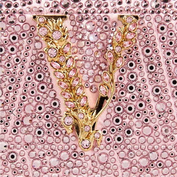New Authentic VERSACE Mini Virtus Crystal-Embellished Satin Crossbody Bag - Picture 4 of 11